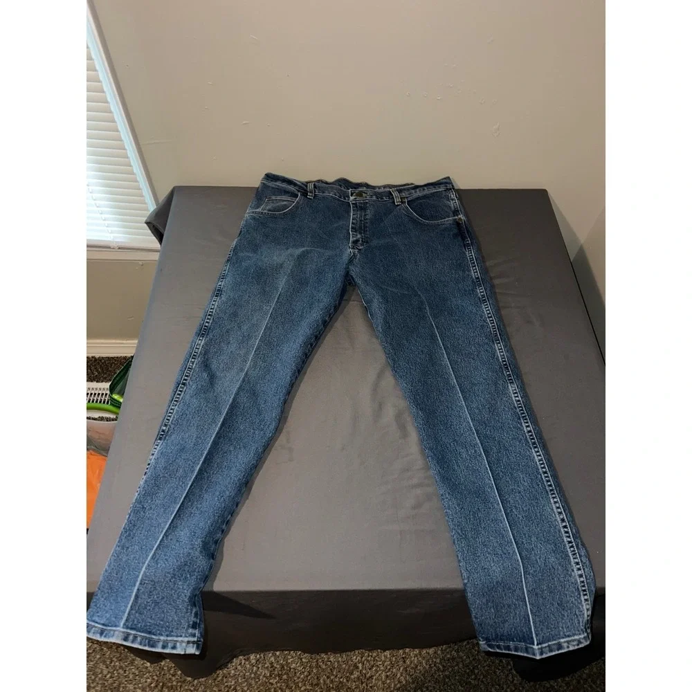 Wrangler Rugged Wear Mens Blue Denim Straight Leg Jeans 38x30 315AODS